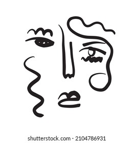 Un mínimo cubismo abstracto. Cara lineal abstracta. avatar minimalista de hombre o mujer. Dibujo continuo de líneas. El diseño de la decoración casera. 