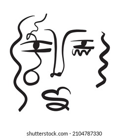 Minimal abstract cubism face. Linear abstract face. Minimalist avatar of man or woman. Continuous line drawing. Design for home decor. 