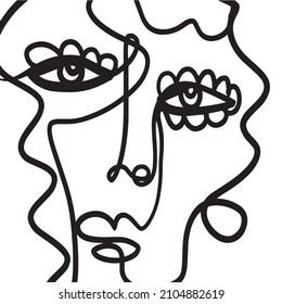 Un mínimo cubismo abstracto. Cara lineal abstracta. avatar minimalista de hombre o mujer. Dibujo continuo de líneas. El diseño de la decoración casera. 