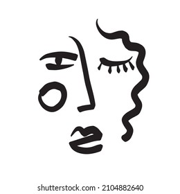 Minimal abstract cubism face. Linear abstract face. Minimalist avatar of man or woman. Continuous line drawing. Design for home decor. 
