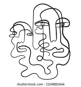 Minimal abstract cubism face. Linear abstract face. Minimalist avatar of man or woman. Continuous line drawing. Design for home decor. 