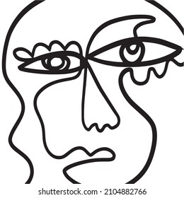Un mínimo cubismo abstracto. Cara lineal abstracta. avatar minimalista de hombre o mujer. Dibujo continuo de líneas. El diseño de la decoración casera. 
