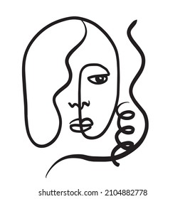 Un mínimo cubismo abstracto. Cara lineal abstracta. avatar minimalista de hombre o mujer. Dibujo continuo de líneas. El diseño de la decoración casera. 