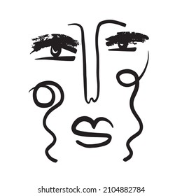Un mínimo cubismo abstracto. Cara lineal abstracta. avatar minimalista de hombre o mujer. Dibujo continuo de líneas. El diseño de la decoración casera. 