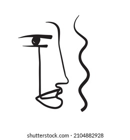 Minimal abstract cubism face. Linear abstract face. Minimalist avatar of man or woman. Continuous line drawing. Design for home decor. 