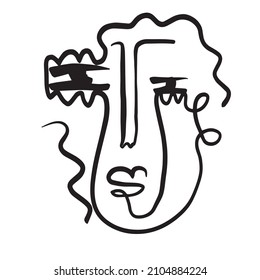 Un mínimo cubismo abstracto. Cara lineal abstracta. avatar minimalista de hombre o mujer. Dibujo continuo de líneas. El diseño de la decoración casera. 