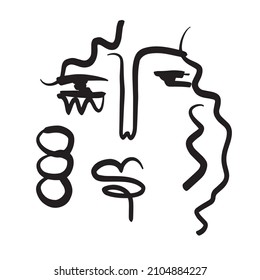 Minimal abstract cubism face. Linear abstract face. Minimalist avatar of man or woman. Continuous line drawing. Design for home decor. 