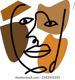 minimal abstract cubism man face portrait. Art in Matisse style. Linear abstract human face. Male minimalist avatar. Draw a continuous line. hand drawn Sticker design, print on fabric, stationery.