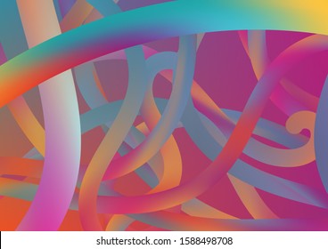 Minimal Abstract Curve Lines in Vibrant Color. Wire Digital Pattern with Gradient Neon Cables. Colorful Flow Liquid in Future Design Style. Modern Dynamic Background in Trendy Colors.