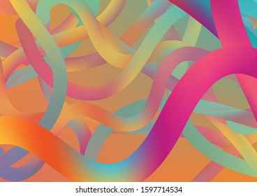 Minimal Abstract Curve Lines in Vibrant Color. Colorful Flow Liquid in Future Design Style. Wire Digital Pattern with Gradient Neon Cables. Modern Dynamic Background in Trendy Colors.