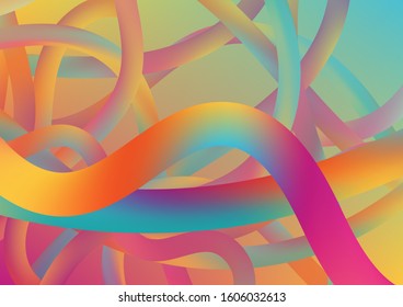 Minimal Abstract Curve Lines in Vibrant Color. Modern Dynamic Background in Trendy Colors. Wire Digital Pattern with Gradient Neon Cables. Colorful Flow Liquid in Future Design Style.