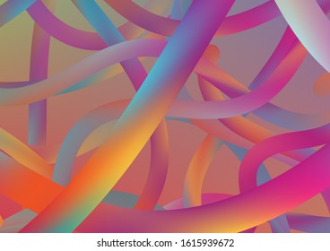 Minimal Abstract Curve Lines in Vibrant Color. Colorful Flow Liquid in Future Design Style. Modern Dynamic Background in Trendy Colors. Wire Digital Pattern with Gradient Neon Cables.