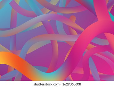 Minimal Abstract Curve Lines in Vibrant Color. Modern Dynamic Background in Trendy Colors. Colorful Flow Liquid in Future Design Style. Wire Digital Pattern with Gradient Neon Cables.