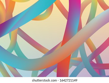 Minimal Abstract Curve Lines in Vibrant Color. Wire Digital Pattern with Gradient Neon Cables. Modern Dynamic Background in Trendy Colors. Colorful Flow Liquid in Future Design Style.