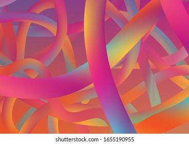 Minimal Abstract Curve Lines in Vibrant Color. Modern Dynamic Background in Trendy Colors. Wire Digital Pattern with Gradient Neon Cables. Colorful Flow Liquid in Future Design Style.