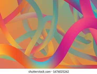 Minimal Abstract Curve Lines in Vibrant Color. Colorful Flow Liquid in Future Design Style. Wire Digital Pattern with Gradient Neon Cables. Modern Dynamic Background in Trendy Colors.