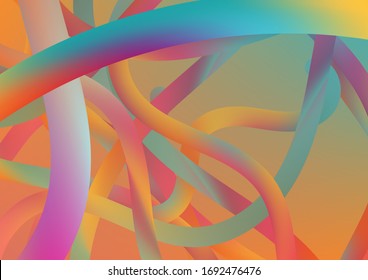 Minimal Abstract Curve Lines in Vibrant Color. Modern Dynamic Background in Trendy Colors. Colorful Flow Liquid in Future Design Style. Wire Digital Pattern with Gradient Neon Cables.