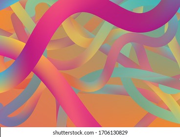 Minimal Abstract Curve Lines in Vibrant Color. Wire Digital Pattern with Gradient Neon Cables. Modern Dynamic Background in Trendy Colors. Colorful Flow Liquid in Future Design Style.