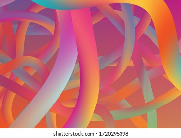 Minimal Abstract Curve Lines in Vibrant Color. Wire Digital Pattern with Gradient Neon Cables. Colorful Flow Liquid in Future Design Style. Modern Dynamic Background in Trendy Colors.