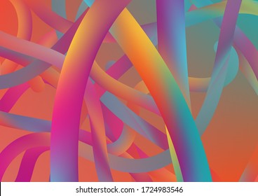 Minimal Abstract Curve Lines in Vibrant Color. Wire Digital Pattern with Gradient Neon Cables. Modern Dynamic Background in Trendy Colors. Colorful Flow Liquid in Future Design Style.