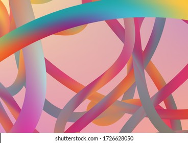 Minimal Abstract Curve Lines in Vibrant Color. Wire Digital Pattern with Gradient Neon Cables. Modern Dynamic Background in Trendy Colors. Colorful Flow Liquid in Future Design Style.