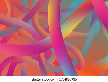 Minimal Abstract Curve Lines in Vibrant Color. Modern Dynamic Background in Trendy Colors. Colorful Flow Liquid in Future Design Style. Wire Digital Pattern with Gradient Neon Cables.