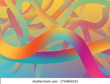Minimal Abstract Curve Lines in Vibrant Color. Wire Digital Pattern with Gradient Neon Cables. Colorful Flow Liquid in Future Design Style. Modern Dynamic Background in Trendy Colors.