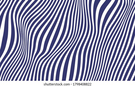 Minimal abstract dark blue and white background. dark blue wavy lines pattern. Optical art, opart striped. Modern waves, geometric line stripes. vector illustration