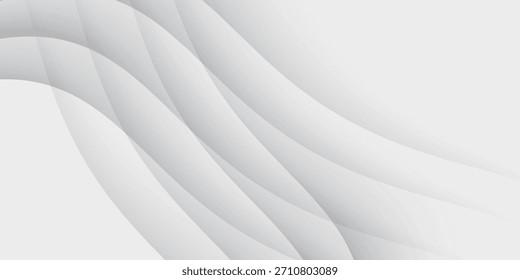 Diseño abstracto minimalista con bandas curvas superpuestas en tonos grises claros, ideal para temas corporativos y tecnológicos.