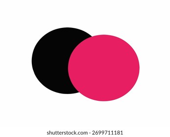 Diseño abstracto mínimo con superposición de círculos negros y magenta sobre fondo blanco, composición geométrica moderna para proyectos de impresión, Web y marca.