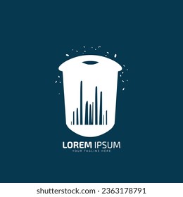 Minimal or abstract dustbin logo vector icon silhouette on blue background