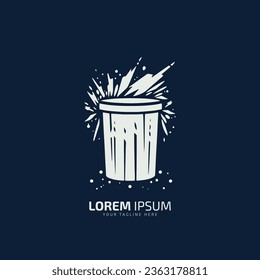 Minimal or abstract dustbin logo vector icon silhouette with blue background