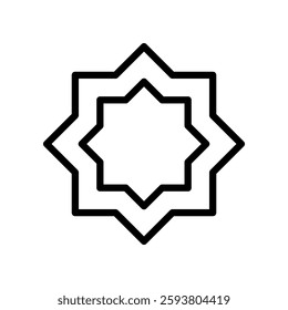 Minimal Abstract Eight-Pointed Star Symbol in Black Line Art Style, ornament, Islamic ornament