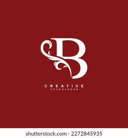 minimal abstract elegant B letter logo design. simple B monogram logo with leaf, nature element vector template. initial letter B white