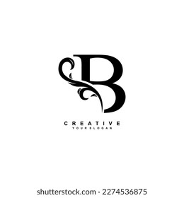 minimal abstract elegant B letter logo design. simple B monogram logo with leaf, nature element vector template. initial letter B black