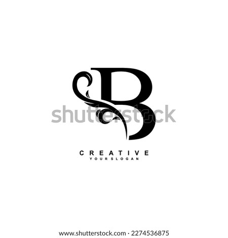 minimal abstract elegant B letter logo design. simple B monogram logo with leaf, nature element vector template. initial letter B black