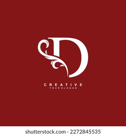 minimal abstract elegant D letter logo design. simple D monogram logo with leaf, nature element vector template. initial letter D white