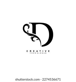 minimal abstract elegant D letter logo design. simple D monogram logo with leaf, nature element vector template. initial letter DG black