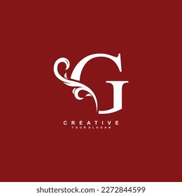 minimal abstract elegant G letter logo design. simple G monogram logo with leaf, nature element vector template. initial letter G white