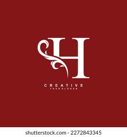 minimal abstract elegant h letter logo design. simple h monogram logo with leaf, nature element vector template. initial letter h white