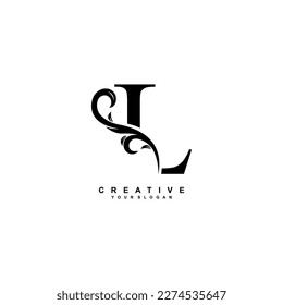 minimal abstract elegant L letter logo design. simple L monogram logo with leaf, nature element vector template. initial letter L black