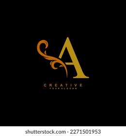 diseño minimo abstracto elegante de letra A. logotipo simple de monograma con hoja, plantilla vectorial de elemento natural. letra inicial A