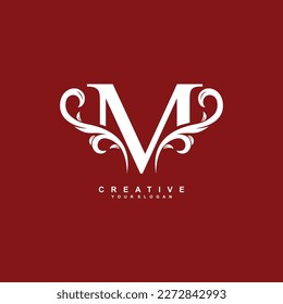 diseño minimo y elegante del logotipo de la letra M. logotipo simple en monograma M con hoja, plantilla vectorial de elemento natural. letra inicial M blanco