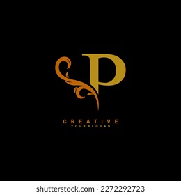 minimal abstract elegant P letter logo design. simple P monogram logo with leaf, nature element vector template. initial letter P