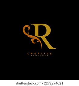 minimal abstract elegant R letter logo design. simple R monogram logo with leaf, nature element vector template. initial letter R