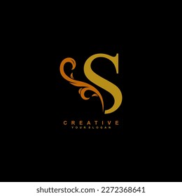 minimal abstract elegant S letter logo design. simple S monogram logo with leaf, nature element vector template. initial letter S