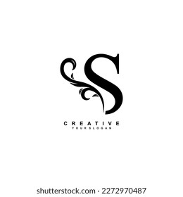 minimal abstract elegant S letter logo design. simple S monogram logo with leaf, nature element vector template. initial letter S black