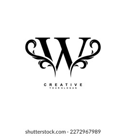 minimal abstract elegant W letter logo design. simple W monogram logo with leaf, nature element vector template. initial letter W black