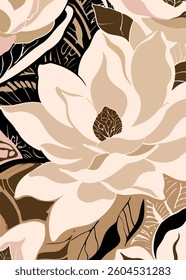Minimal abstract floral pattern in neutral tones. Ethnic-inspired vector design with smooth shapes, perfect for modern decor and fashion.