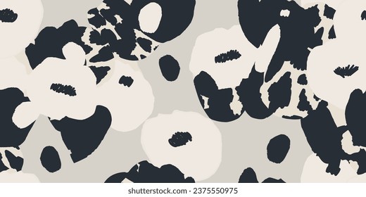 Minimal abstract floral print with leopard skin. Contemporary seamless pattern. Hand drawn unique print.